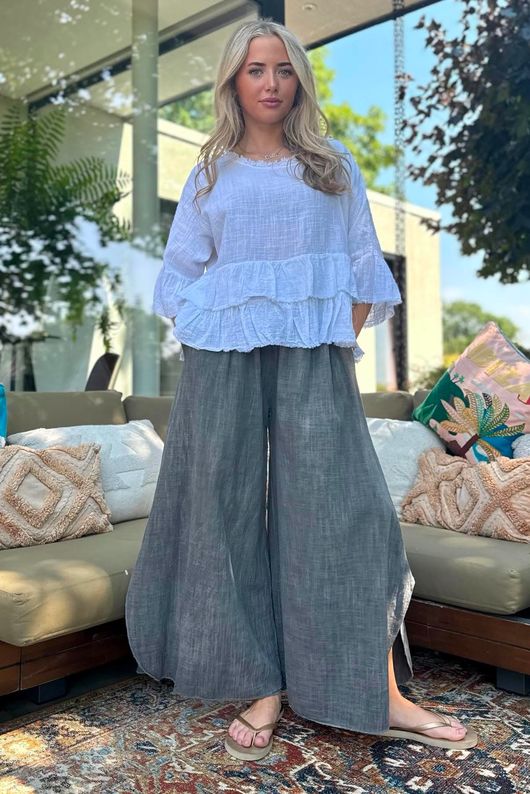 Frame Scoop Hem Pant Washed Charcoal